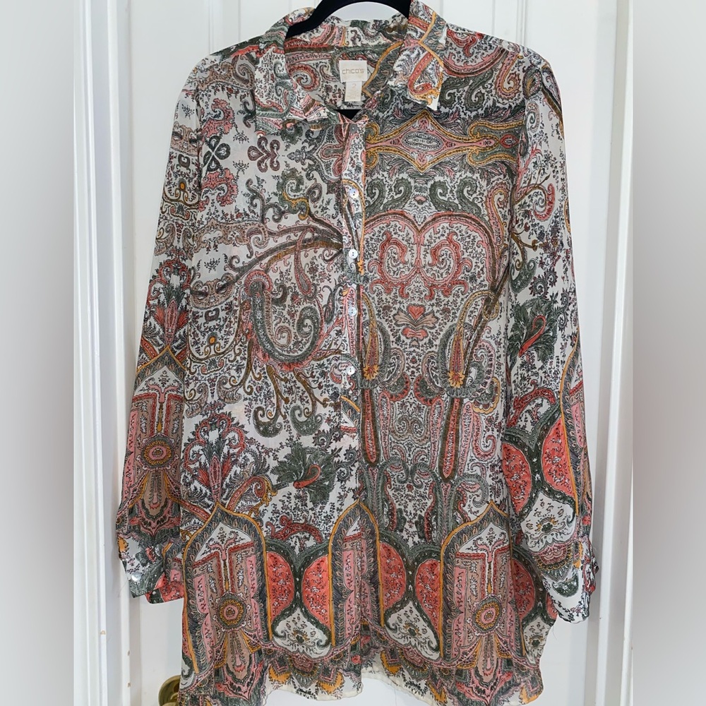Chico's Clarice Multicolor‎ Paisley Sheer Top